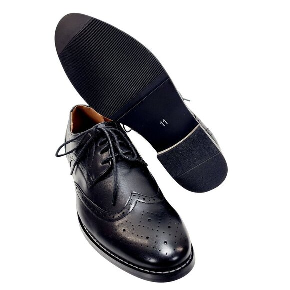 Mens Heez Black Leather Brogue Dress Shoes Size 11 New - Picture 14 of 14